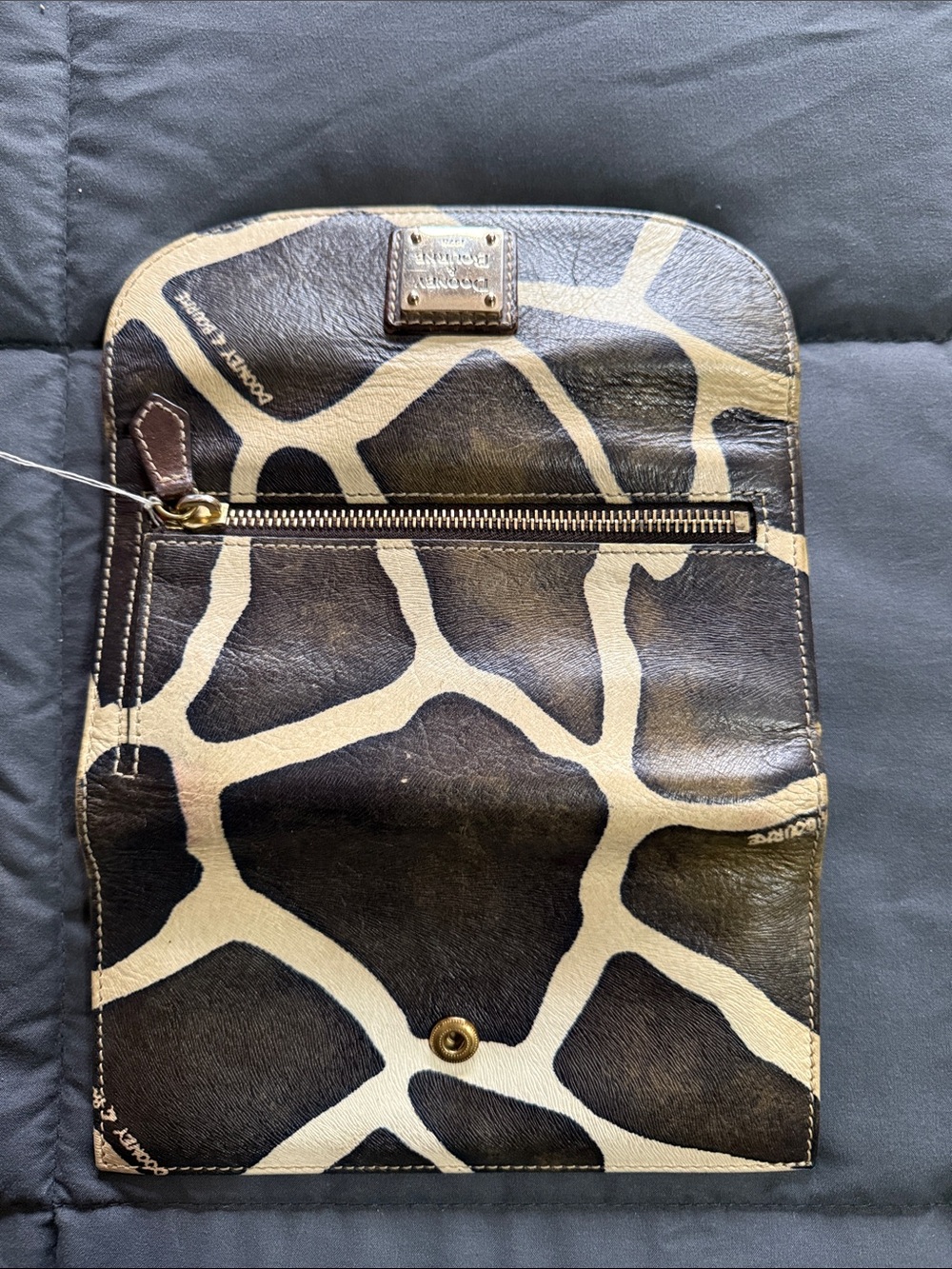 Dooney & Bourke Giraffe-Print Leather Wallet in Dark Brown and Cream - Picture 5 of 7